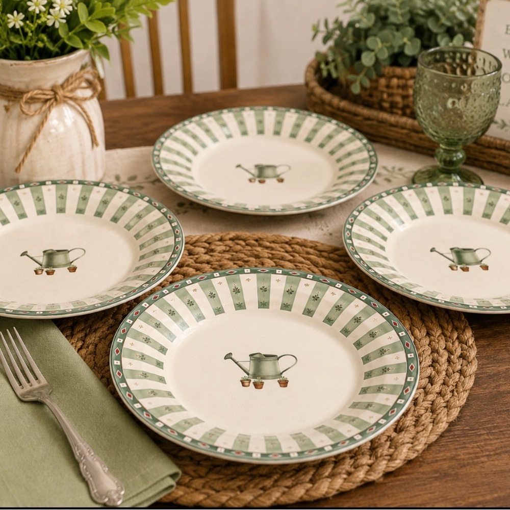 Pfaltzgraff Naturewood Watering Can Salad Plates USA 8” Set of 4